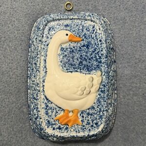Vintage Hand Painted Ceramic Blue Goose Wall Hanging Art Mold‎ Kitchen/Farm/Cute